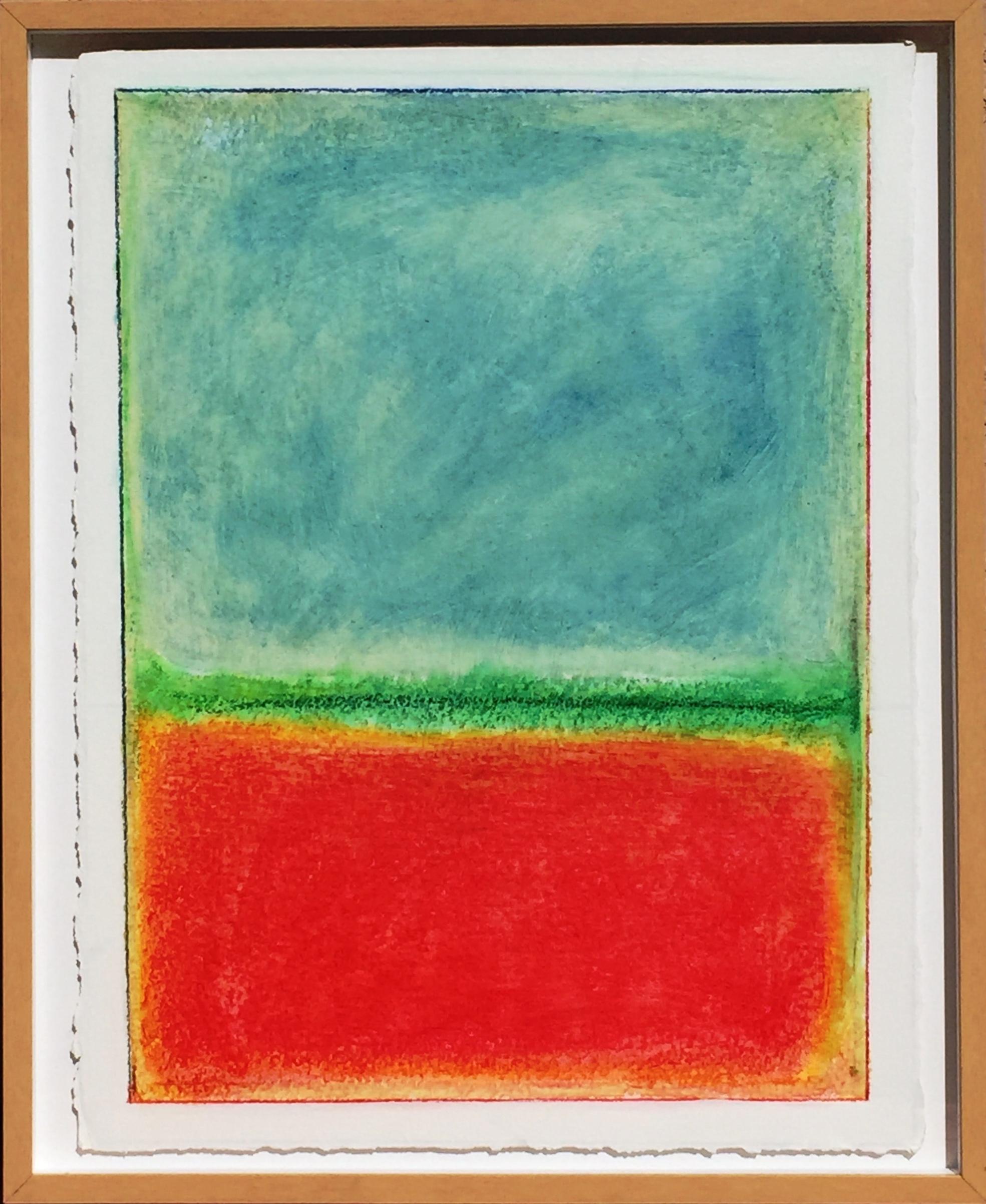 Œuvre originale sur papier abstraite rouge turquoise n° 38 avril 2017