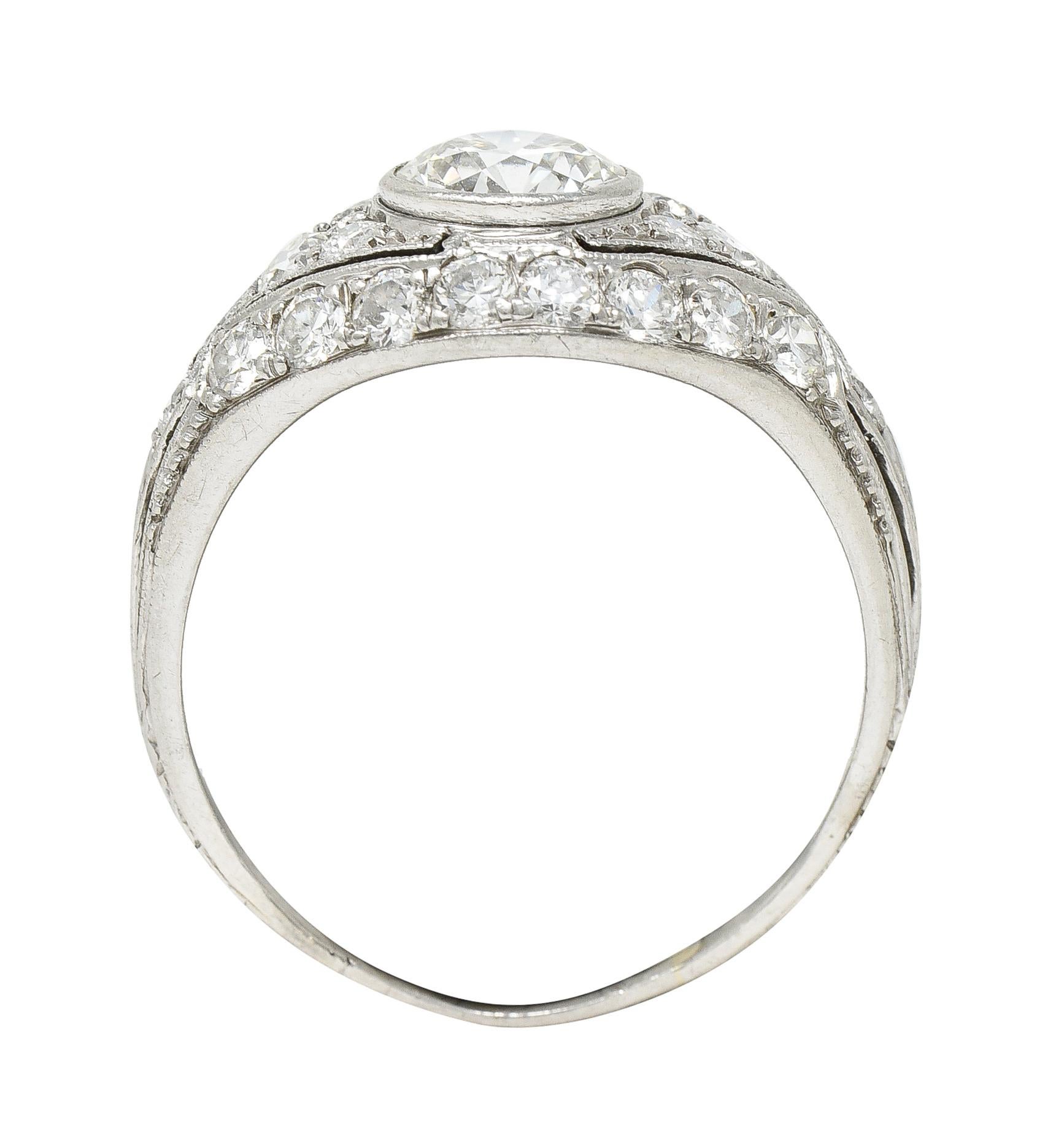Marcus and Co. Art Deco 1.95 Carats Diamond Platinum Bombè Band Engagement Ring For Sale 2