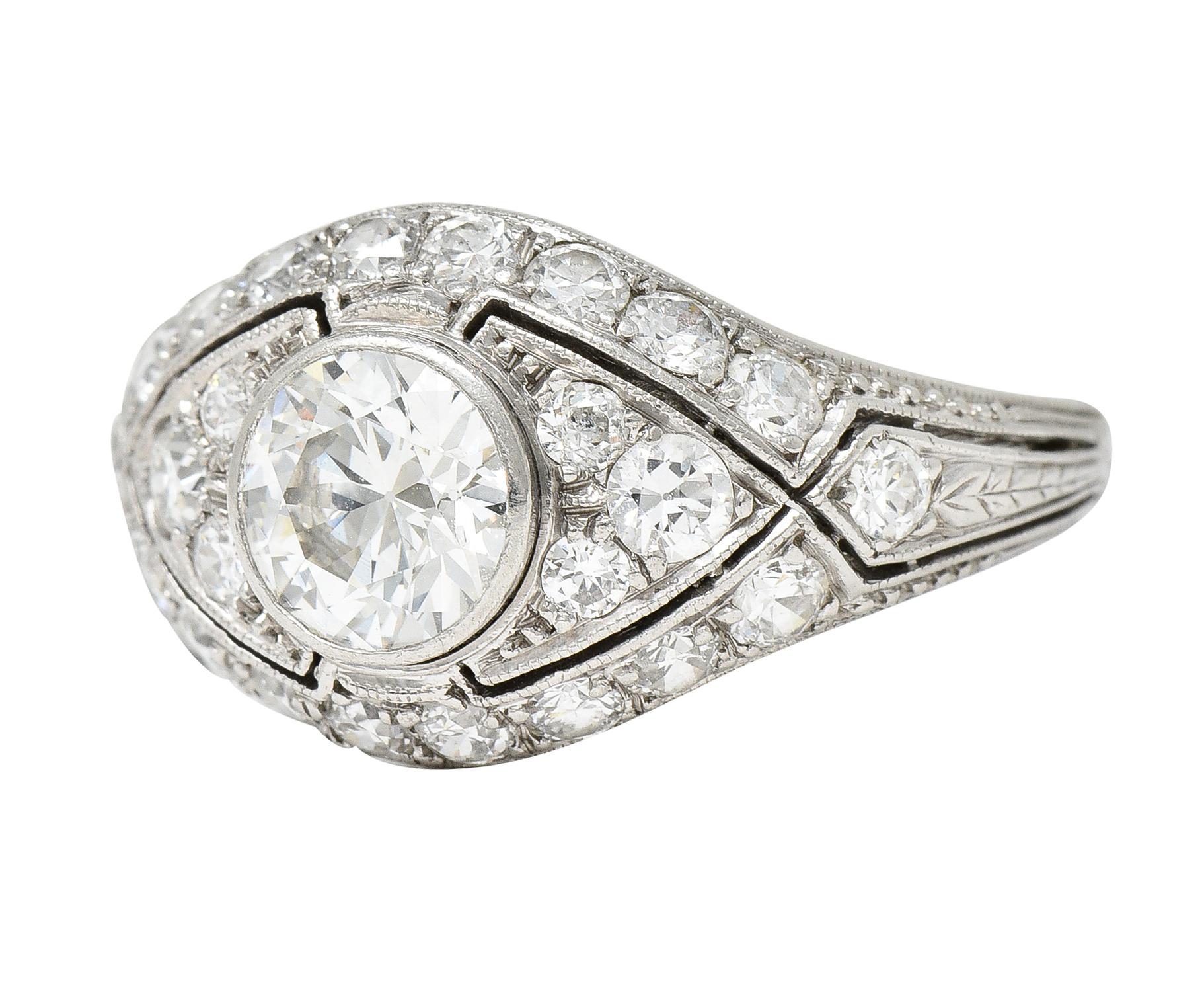 Marcus and Co. Art Deco 1.95 Carats Diamond Platinum Bombè Band Engagement Ring In Excellent Condition For Sale In Philadelphia, PA