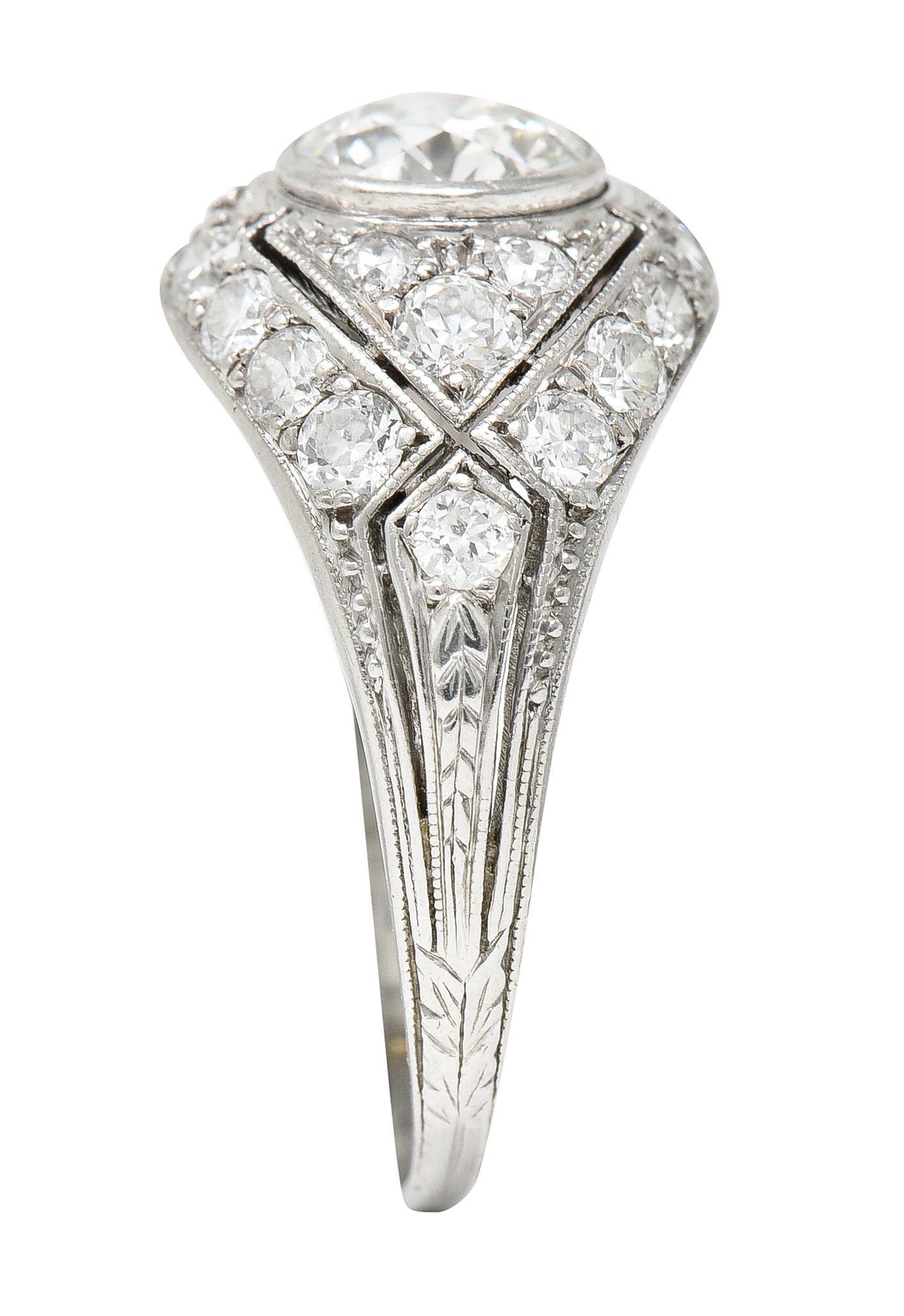 Marcus and Co. Art Deco 1.95 Carats Diamond Platinum Bombè Band Engagement Ring For Sale 1