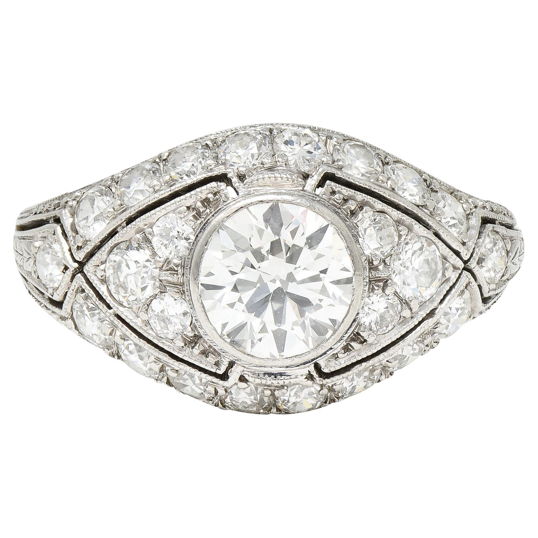 Marcus and Co. Art Deco 1.95 Carats Diamond Platinum Bombè Band Engagement Ring For Sale