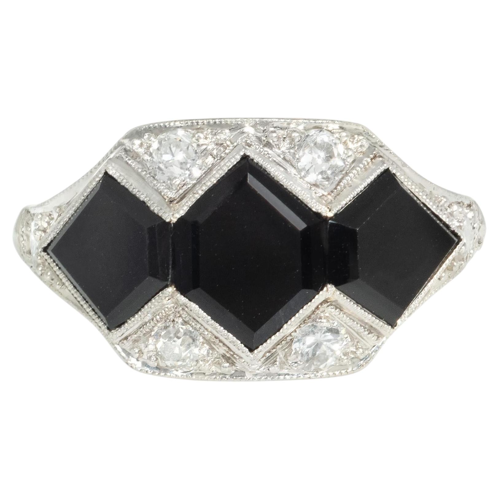 Marcus and Co. Art Deco onyx and diamond ring For Sale