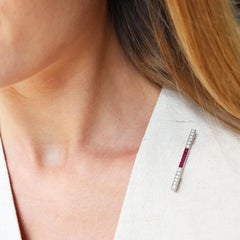 Marcus Art Deco Ruby Diamond and Platinum Bar Brooch, Circa 1925
