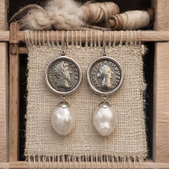 MARCUS AURELIUS AND FAUSTINA Authentic Roman Coins Silver Earrings with Pearls