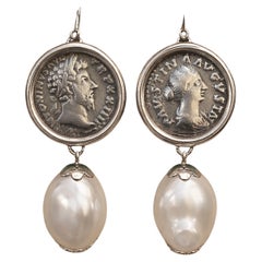 MARCUS AURELIUS AND FAUSTINA Authentic Roman Coins Silver Earrings with Pearls