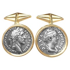 Marcus Aurelius und Faustina römische Münze 2. Jahrhundert.AD 18 Kt Gold Manschettenknöpfe