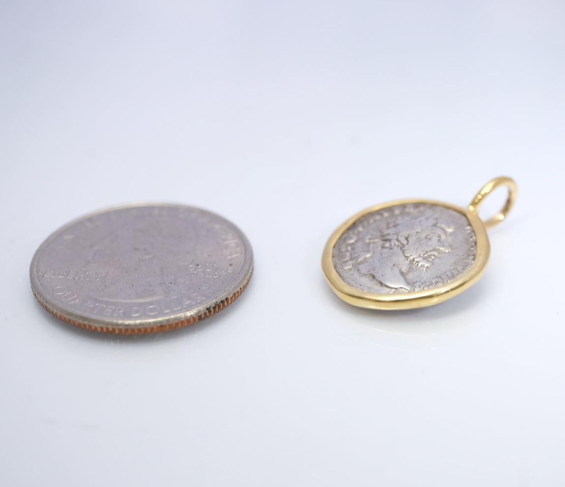 Marcus Aurelius - Mars Set in 22k Gold Ancient Setting - Silver Coin Pendant 2