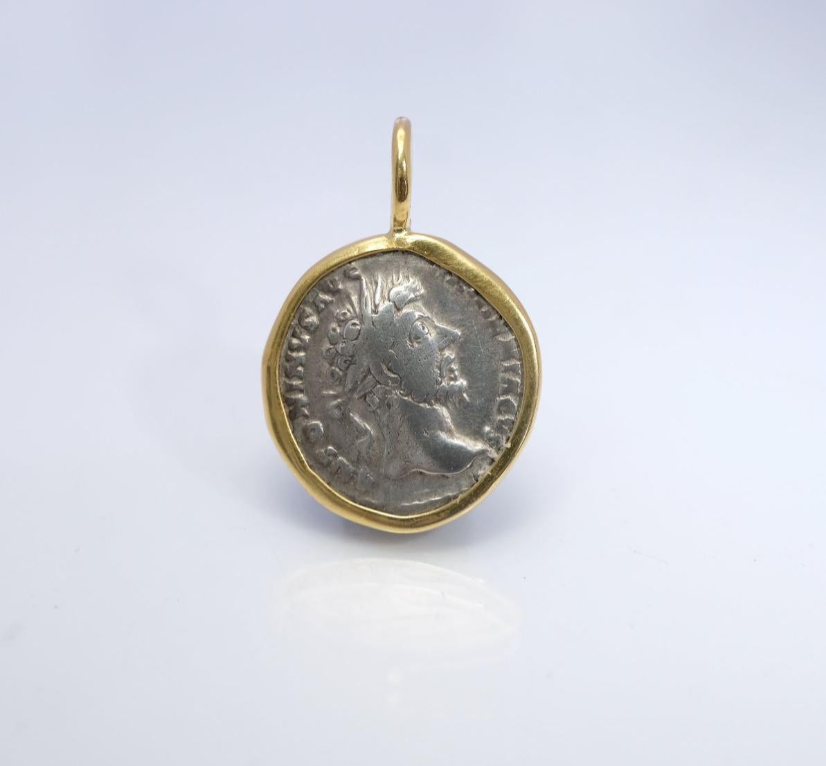 Marcus Aurelius - Mars Set in 22k Gold Ancient Setting - Silver Coin Pendant 3
