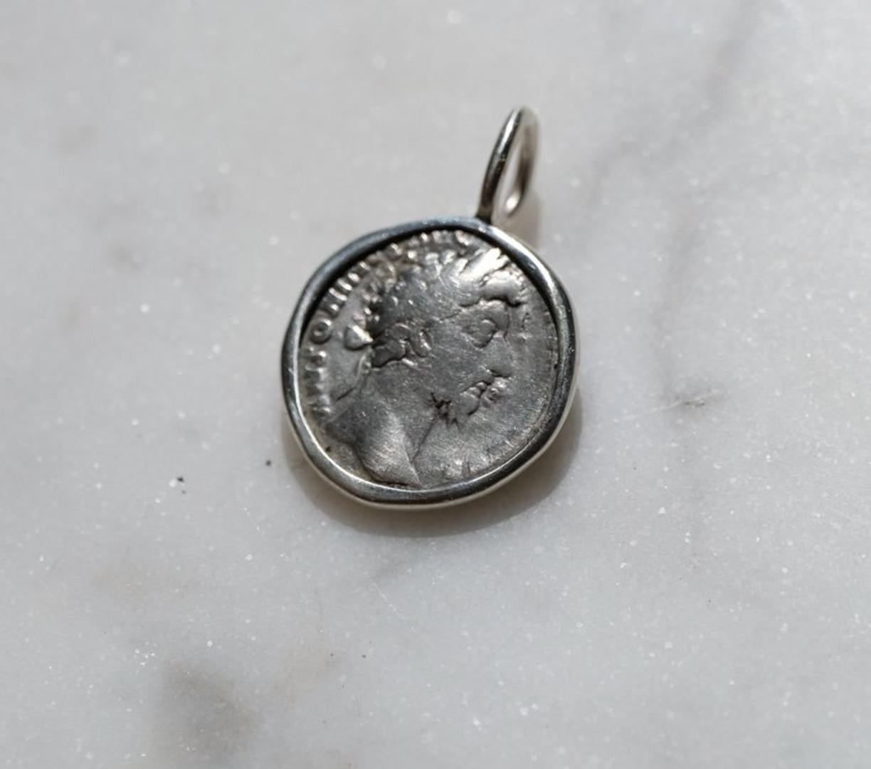 Marcus Aurelius - Mars Set in Sterling Ancient Silver Pendant In New Condition In Chicago, IL