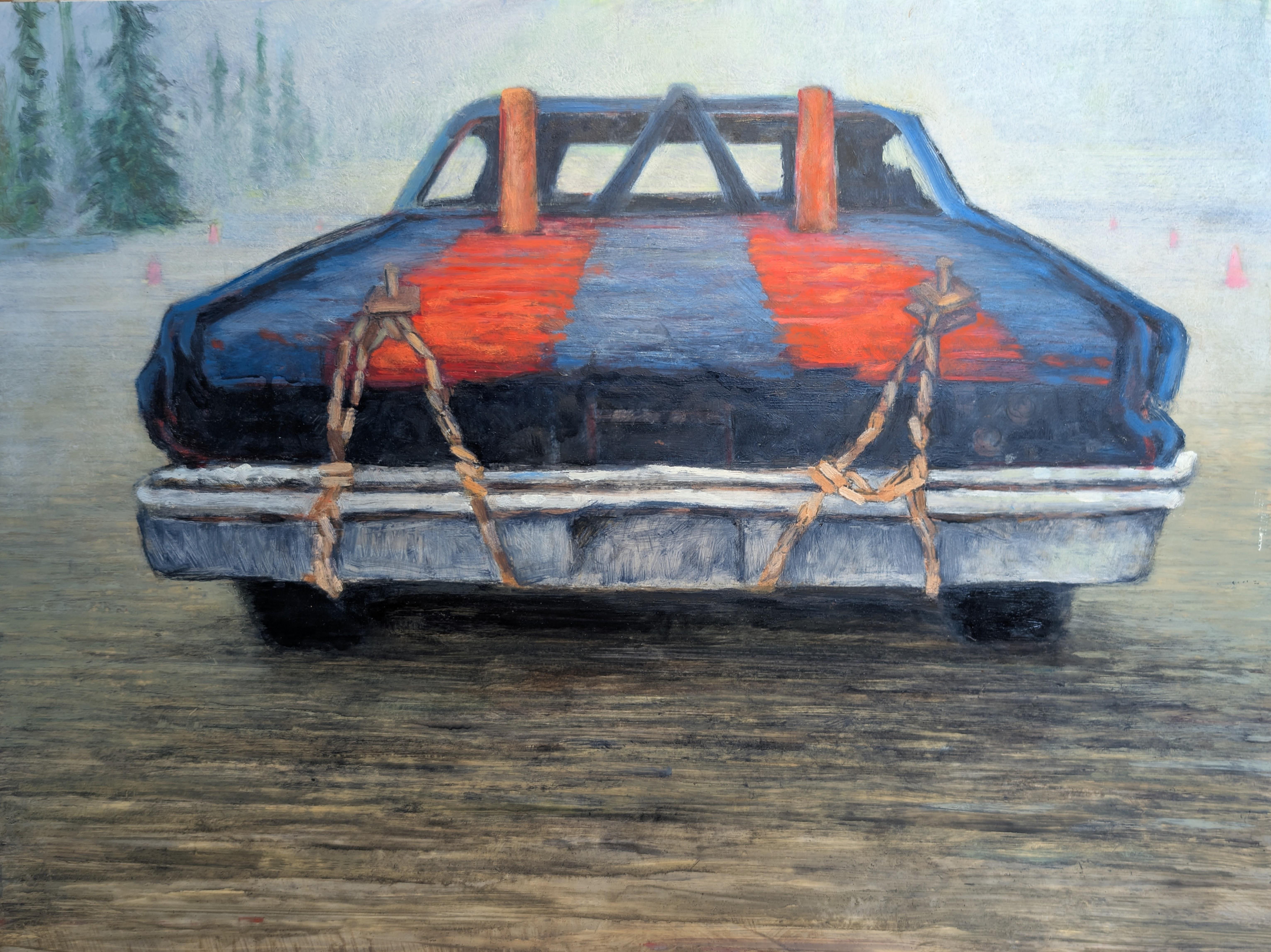 Marcus Bowcott Figurative Painting – Ölgemälde ohne Titel auf Mylar, zeitgenössisch, signiert, 2010–heute