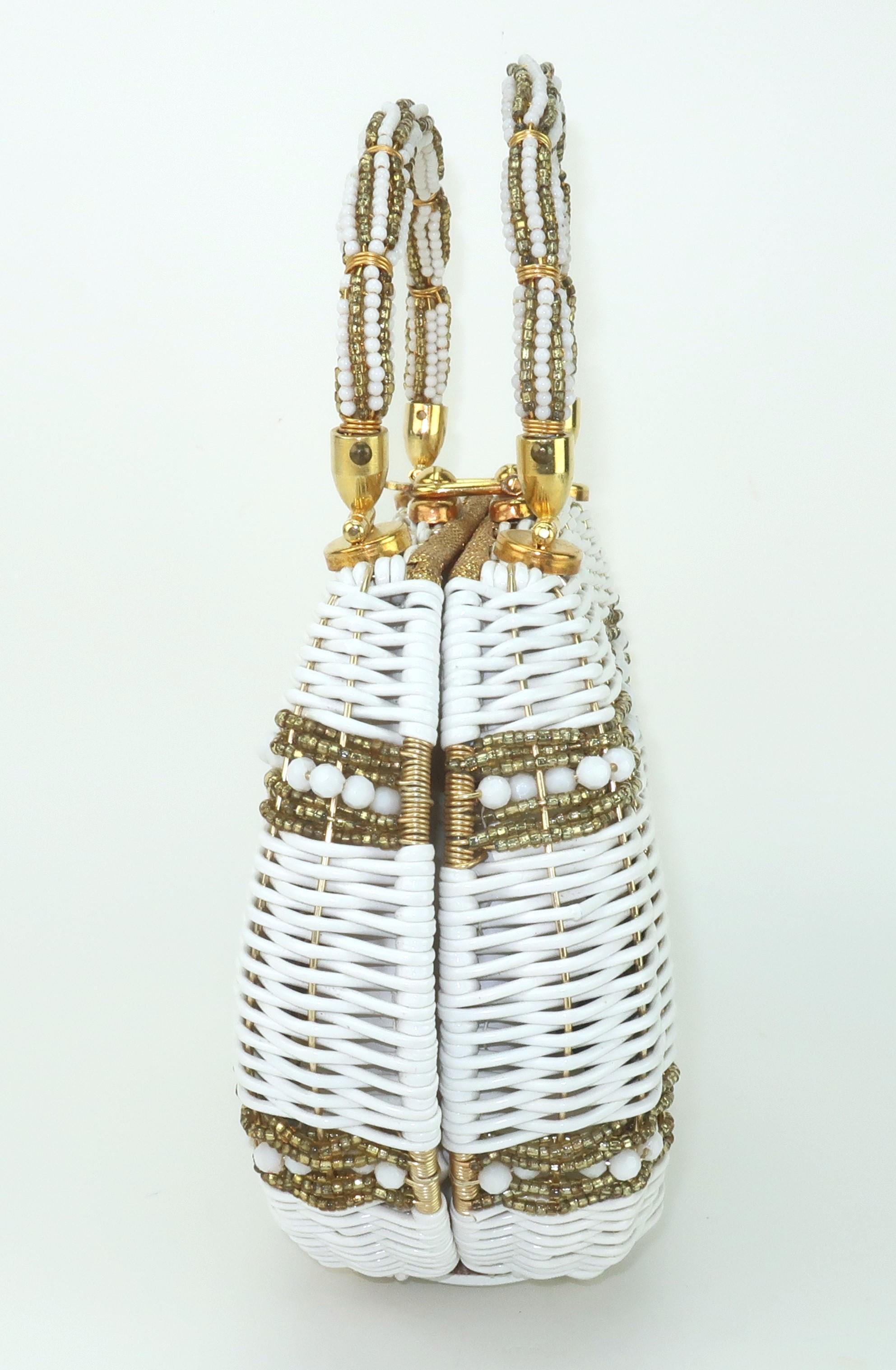 Marcus Brothers Beaded White & Gold Straw Handbag, 1950's For Sale 1