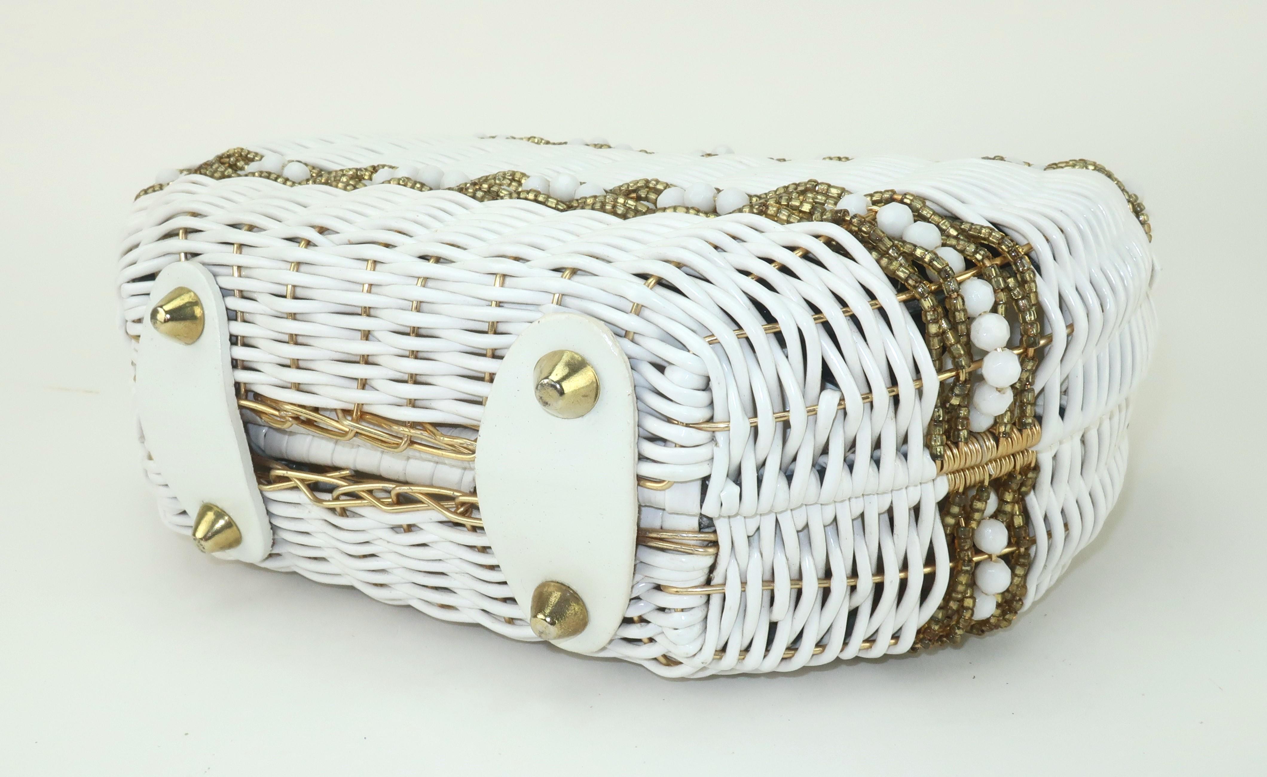 Marcus Brothers Beaded White & Gold Straw Handbag, 1950's For Sale 5