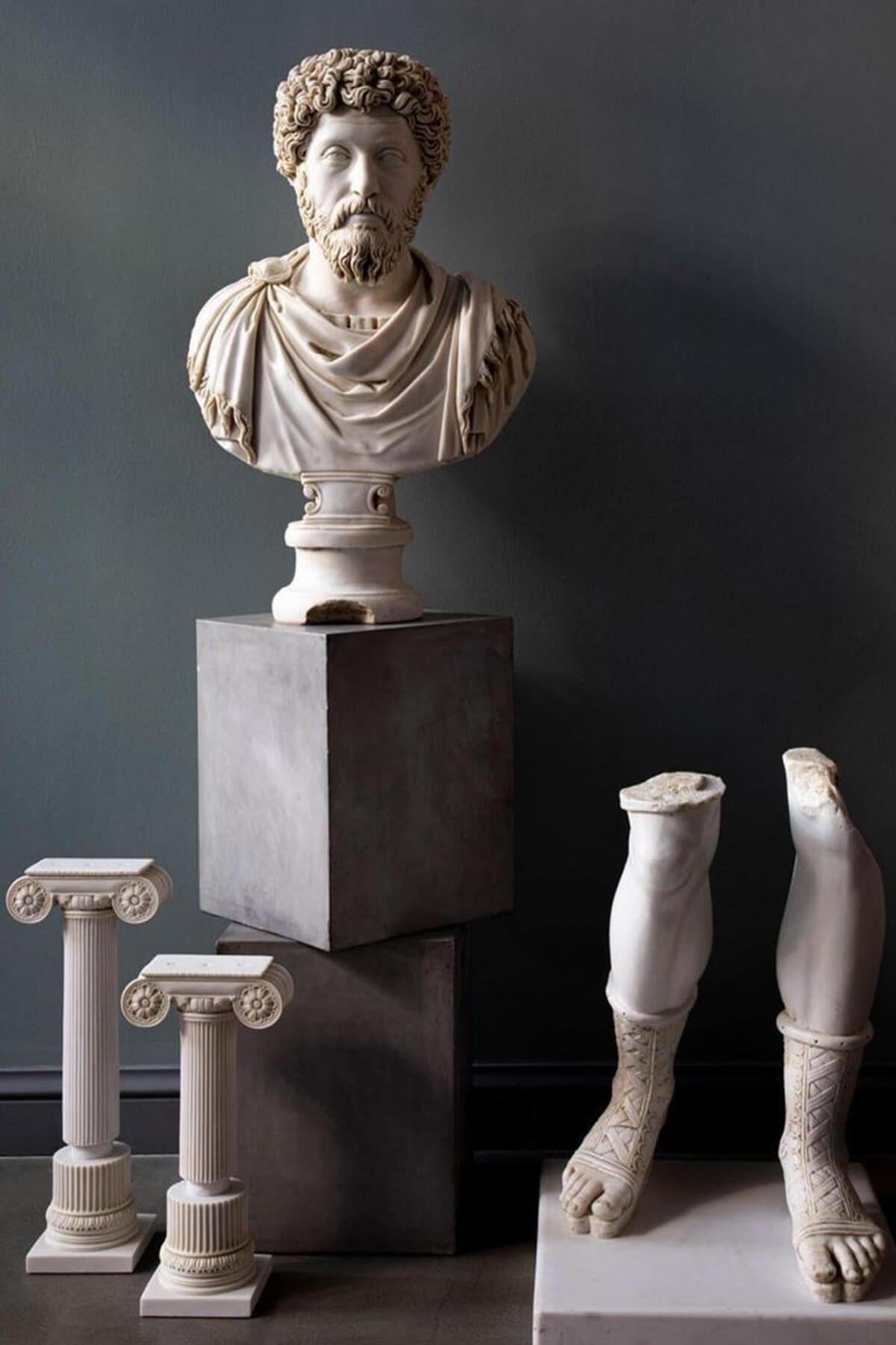 Cast Marcus Bust Statue Made with Compressed Marble Powder 'Ephesus Museum' For Sale