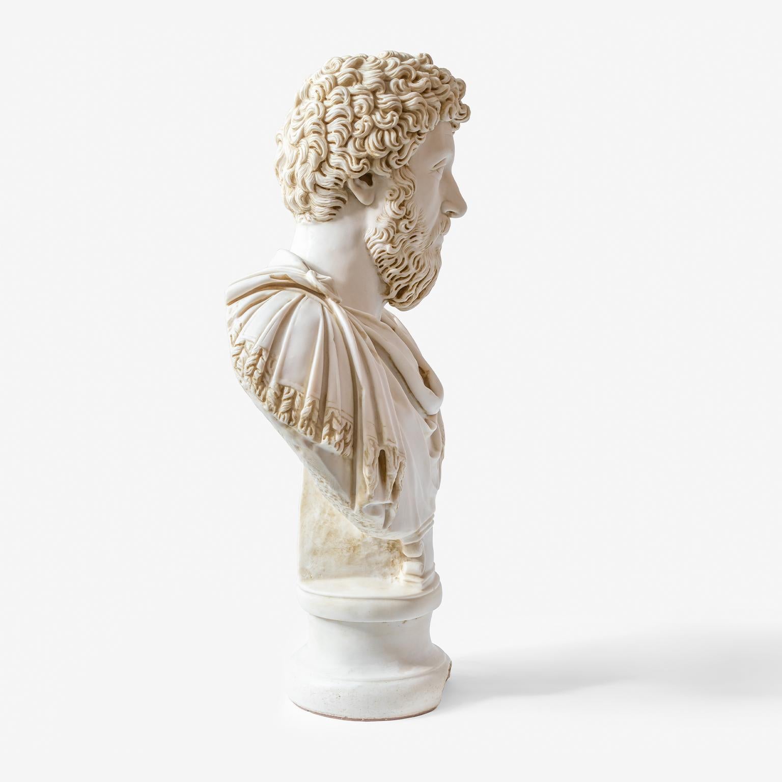 Classical Greek Marcus Bust Statue Made with Compressed Marble Powder *LEAD TIME 5 WEEKS* For Sale