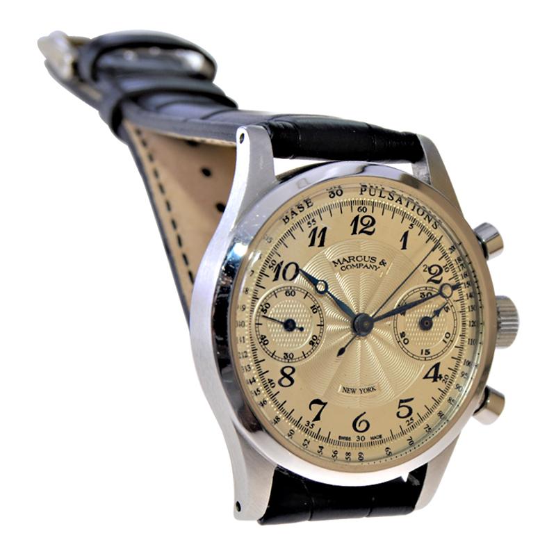 Art Deco Marcus by Gallet and Co. Stainless Steel Chronograph Manual Winding circa 1930 For Sale