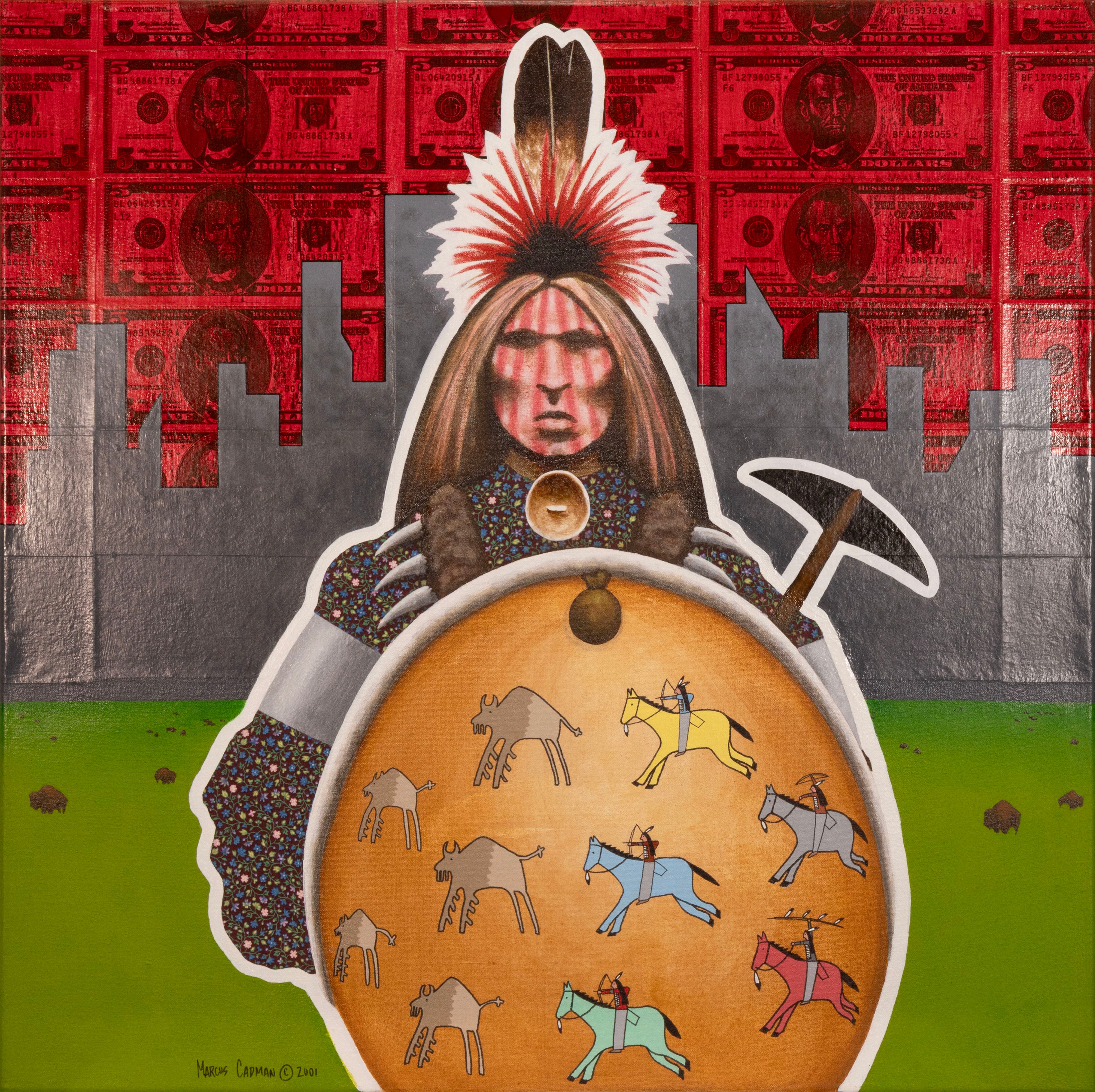 Marcus Cadman - Remaining True 2001 Signed Acrylic On Canvas Native American Art For Sale