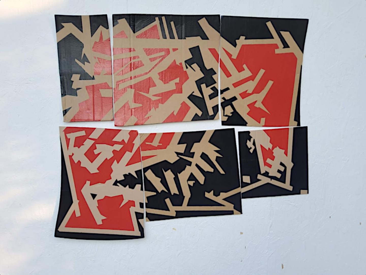 Marcus Centmayer - "Cairo of the Mameluks".

Abstract acrylic works on corrugated cardboard from the series Rouge et Noir.
Concrete Art that develops its own artistic expression with materials from the art movements of Street Art and Ready