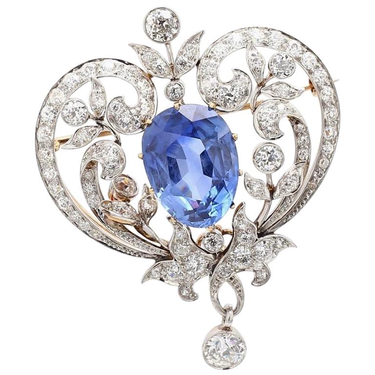 Marcus & Co., 13.85ct Burma, No Heat, Sapphire Brooch, AGL and Gubelin Certified For Sale