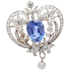 Marcus & Co, broche en saphir de Birmanie 13,85 carats, sans chaleur, certifiée AGL et Gubelin