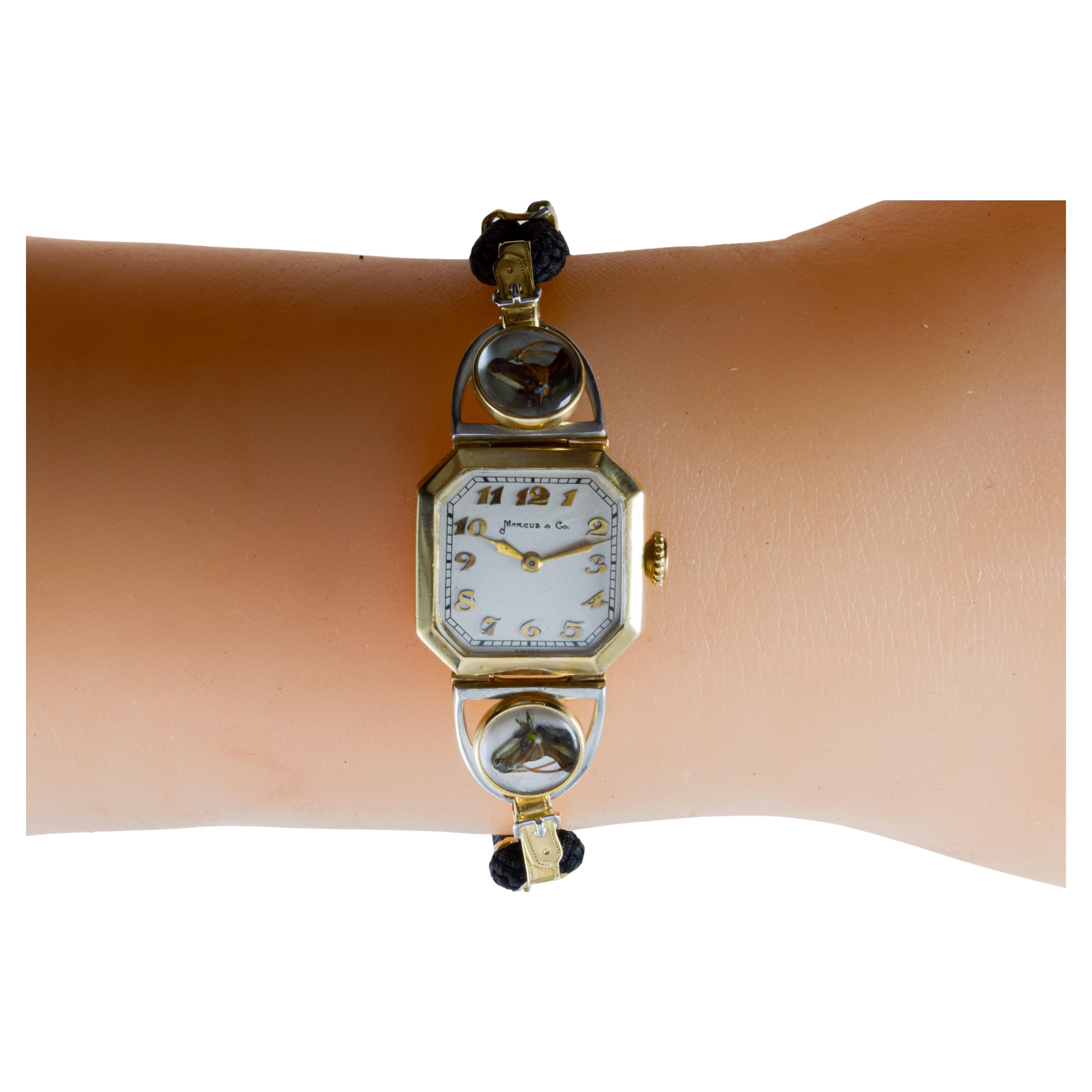 Marcus & Co. 18Kt Gold CUSTOM MADE Reitsportthema  Uhr ca. 1930er Jahre 12