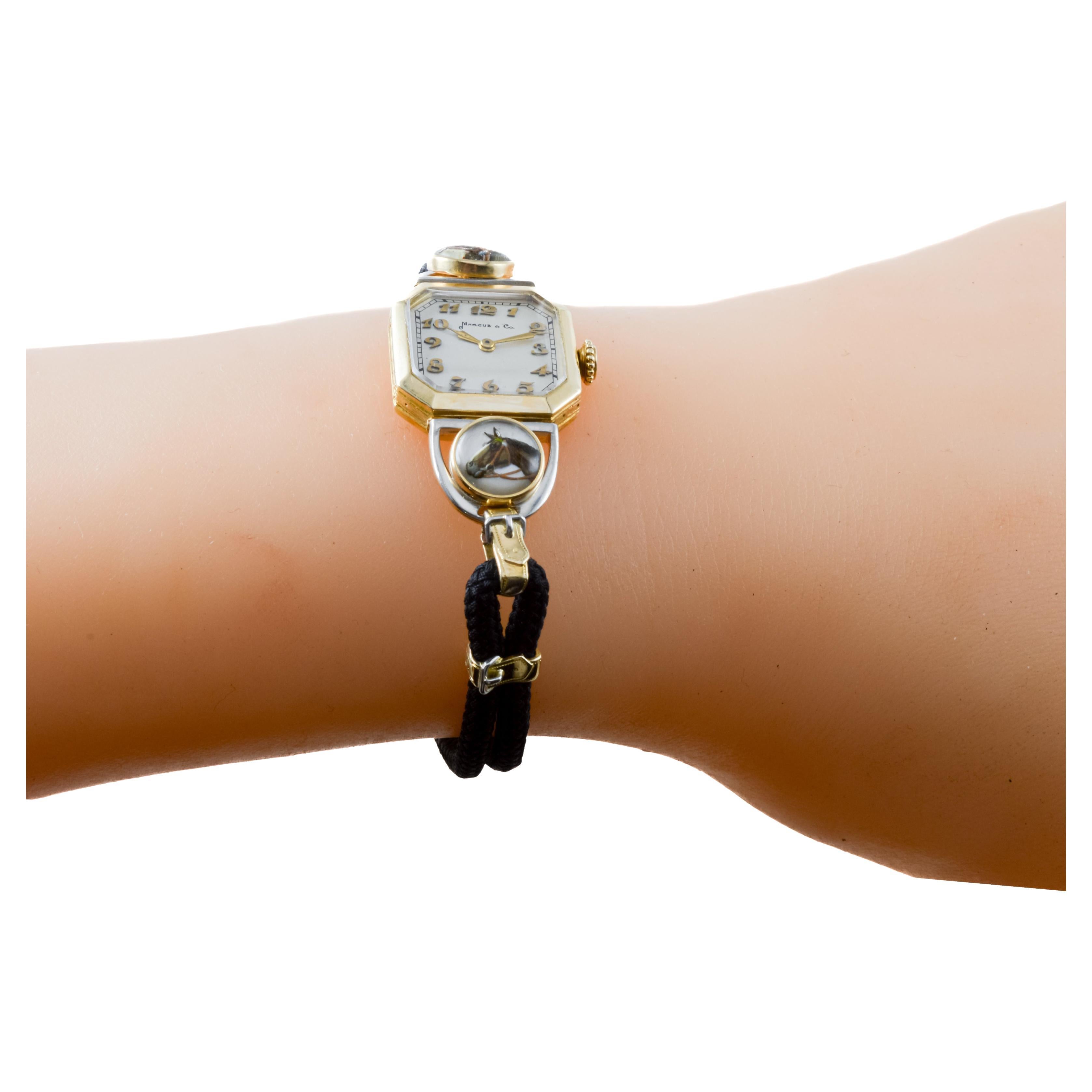 Marcus & Co. 18Kt Gold CUSTOM MADE Reitsportthema  Uhr ca. 1930er Jahre 14