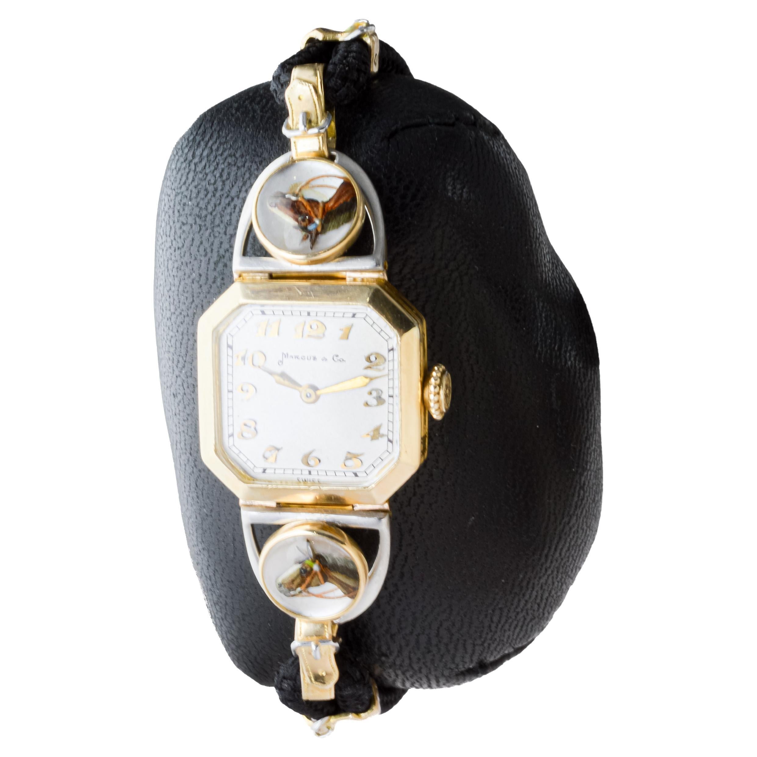 Marcus & Co. 18Kt Gold CUSTOM MADE Reitsportthema  Uhr ca. 1930er Jahre (Art déco)