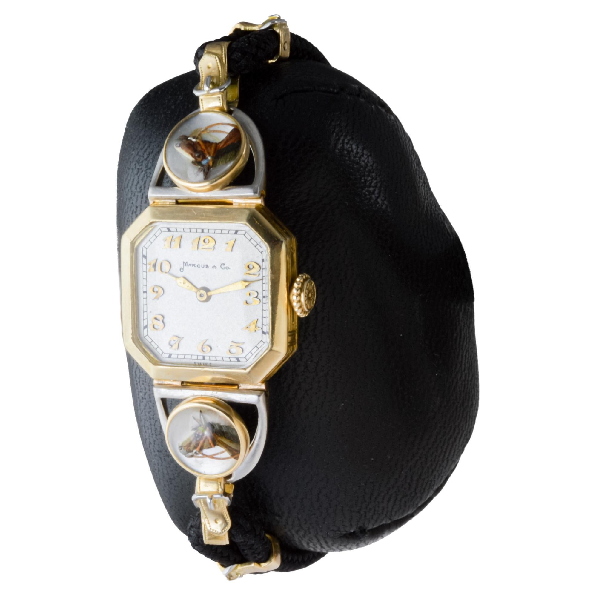 Marcus & Co. 18Kt Gold CUSTOM MADE Reitsportthema  Uhr ca. 1930er Jahre im Zustand „Hervorragend“ in Long Beach, CA