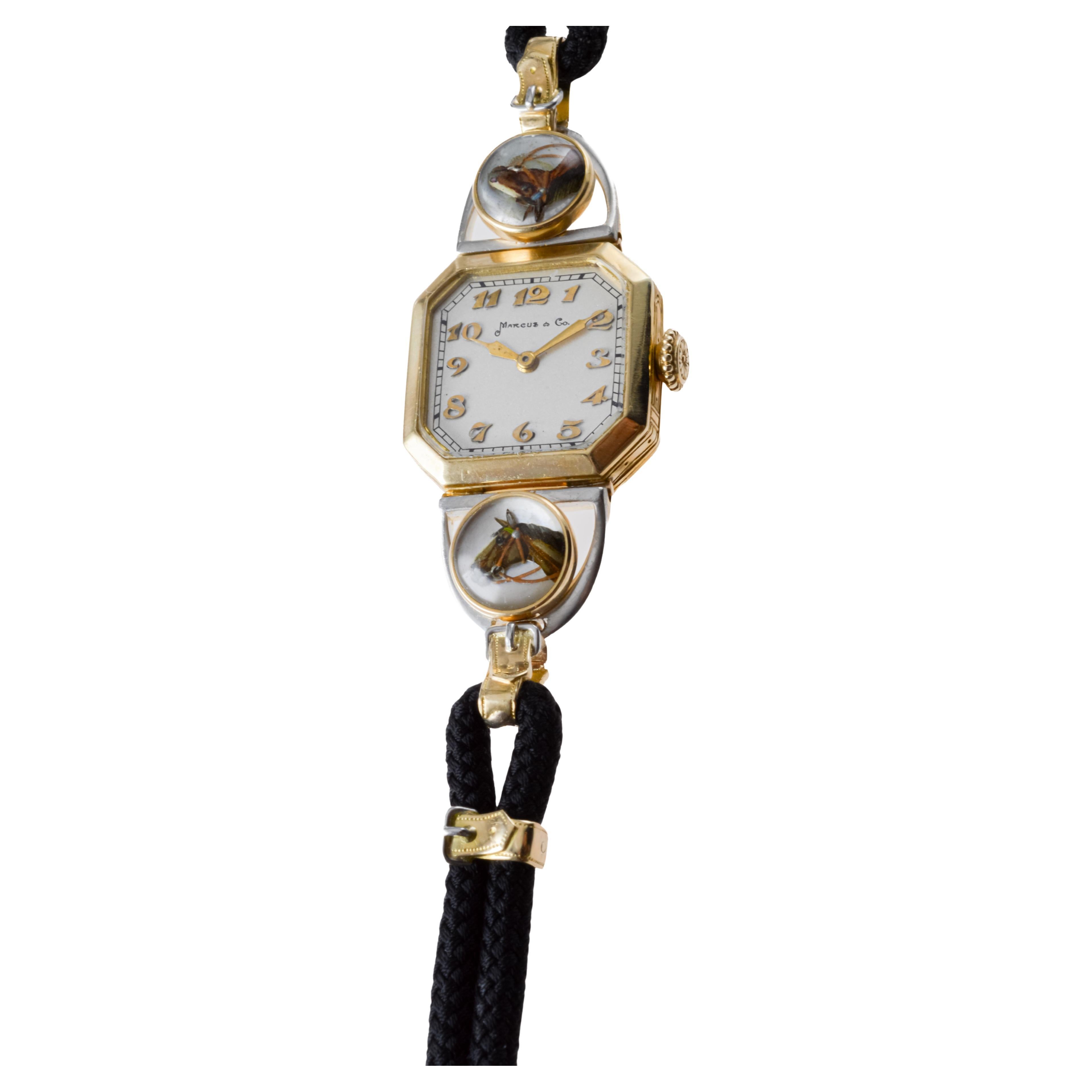 Marcus & Co. 18Kt Gold CUSTOM MADE Reitsportthema  Uhr ca. 1930er Jahre 2