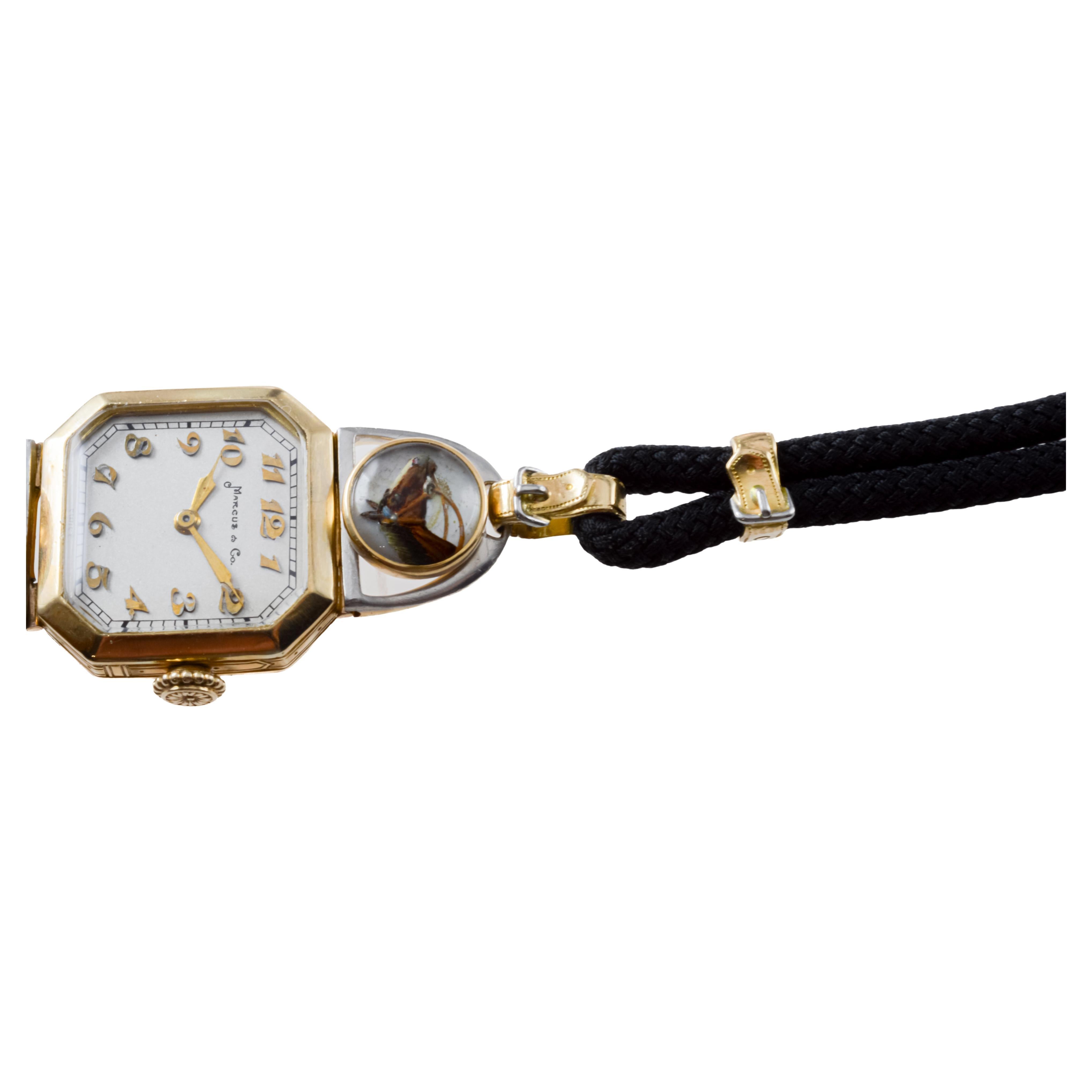 Marcus & Co. 18Kt Gold CUSTOM MADE Reitsportthema  Uhr ca. 1930er Jahre 4
