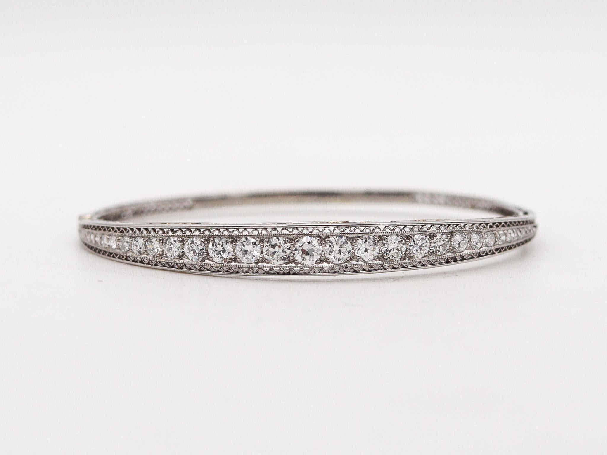Old European Cut Marcus & Co. 1910 Edwardian Bangle Bracelet In Platinum With 3.16 Ctw In Diamond For Sale