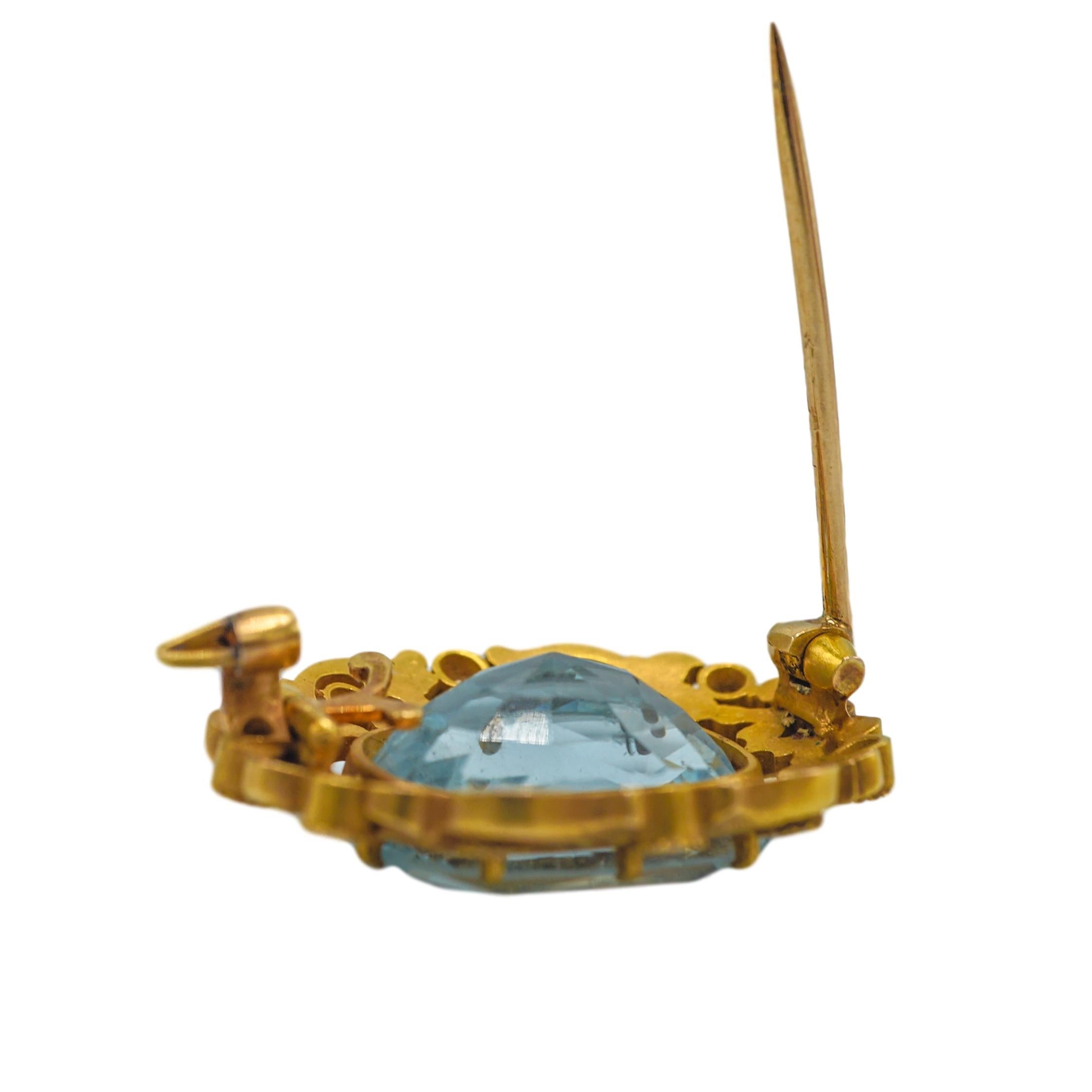 Marcus & Co Aquamarine and Diamond Yellow Gold Brooch 1