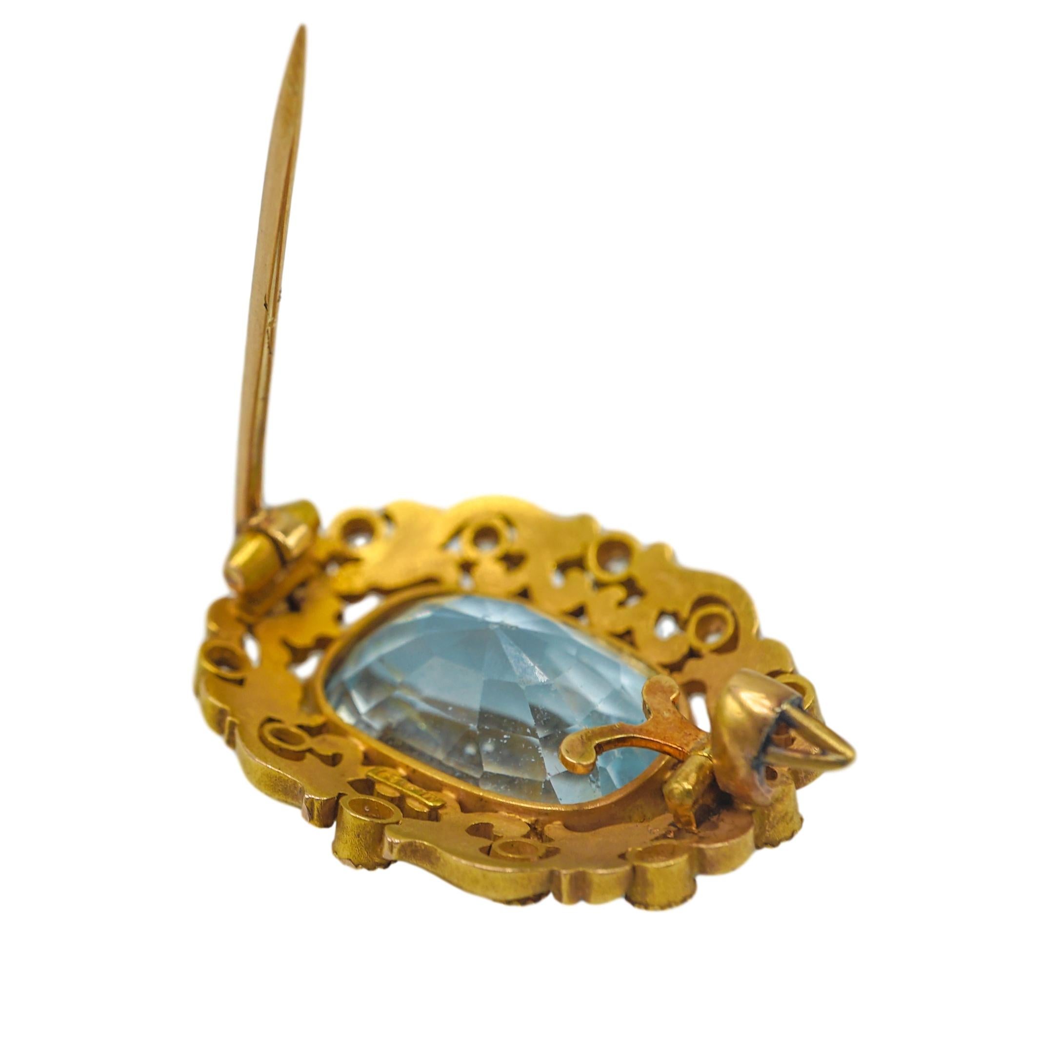 Marcus & Co Aquamarine and Diamond Yellow Gold Brooch 2