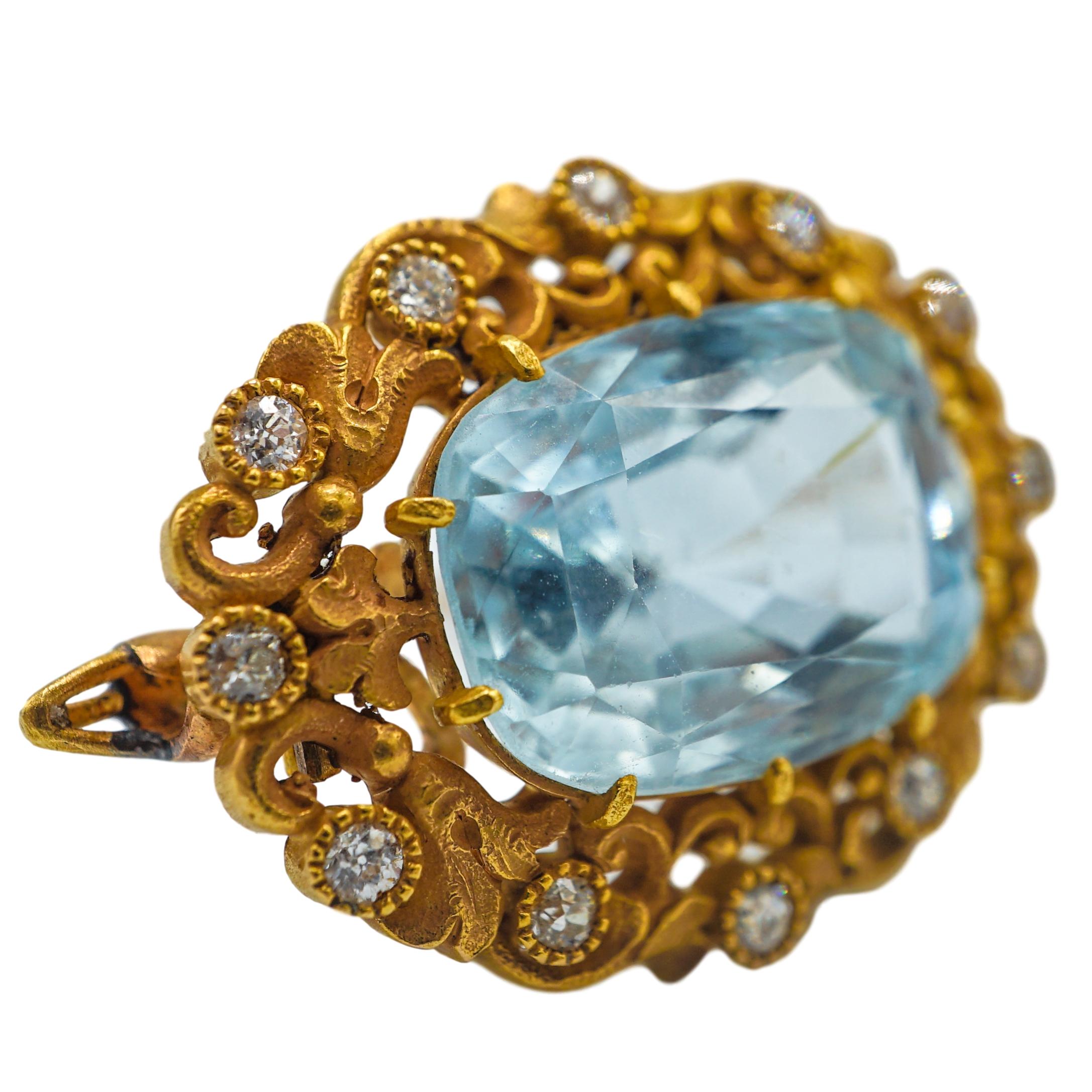Marcus & Co Aquamarine and Diamond Yellow Gold Brooch 3