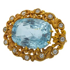 Marcus & Co Aquamarine and Diamond Yellow Gold Brooch