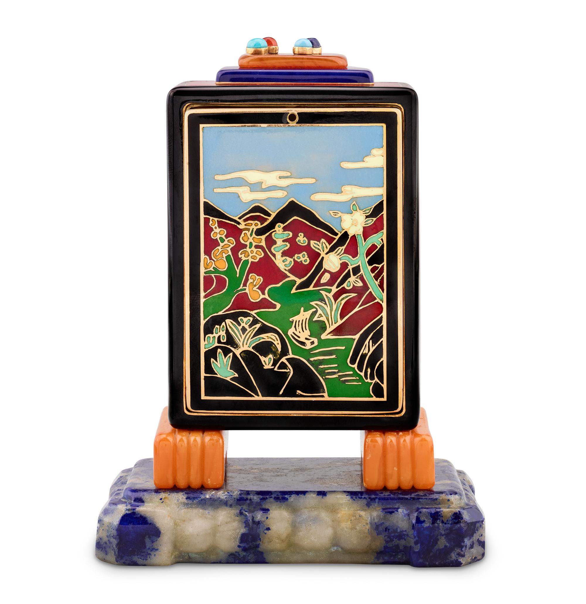 Marcus & Co. Art Deco Cloisonné Enamel Desk Clock Art Decó en venta