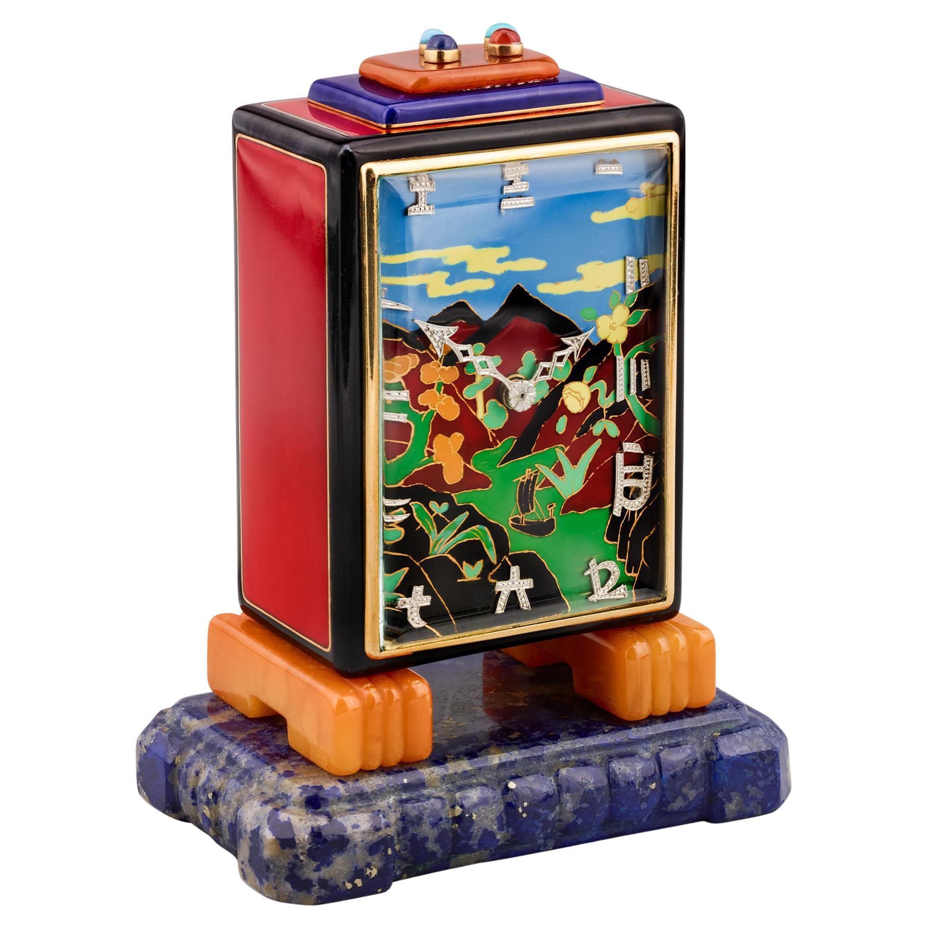 Marcus 
Co. Art Deco Cloisonné Enamel Desk Clock en venta