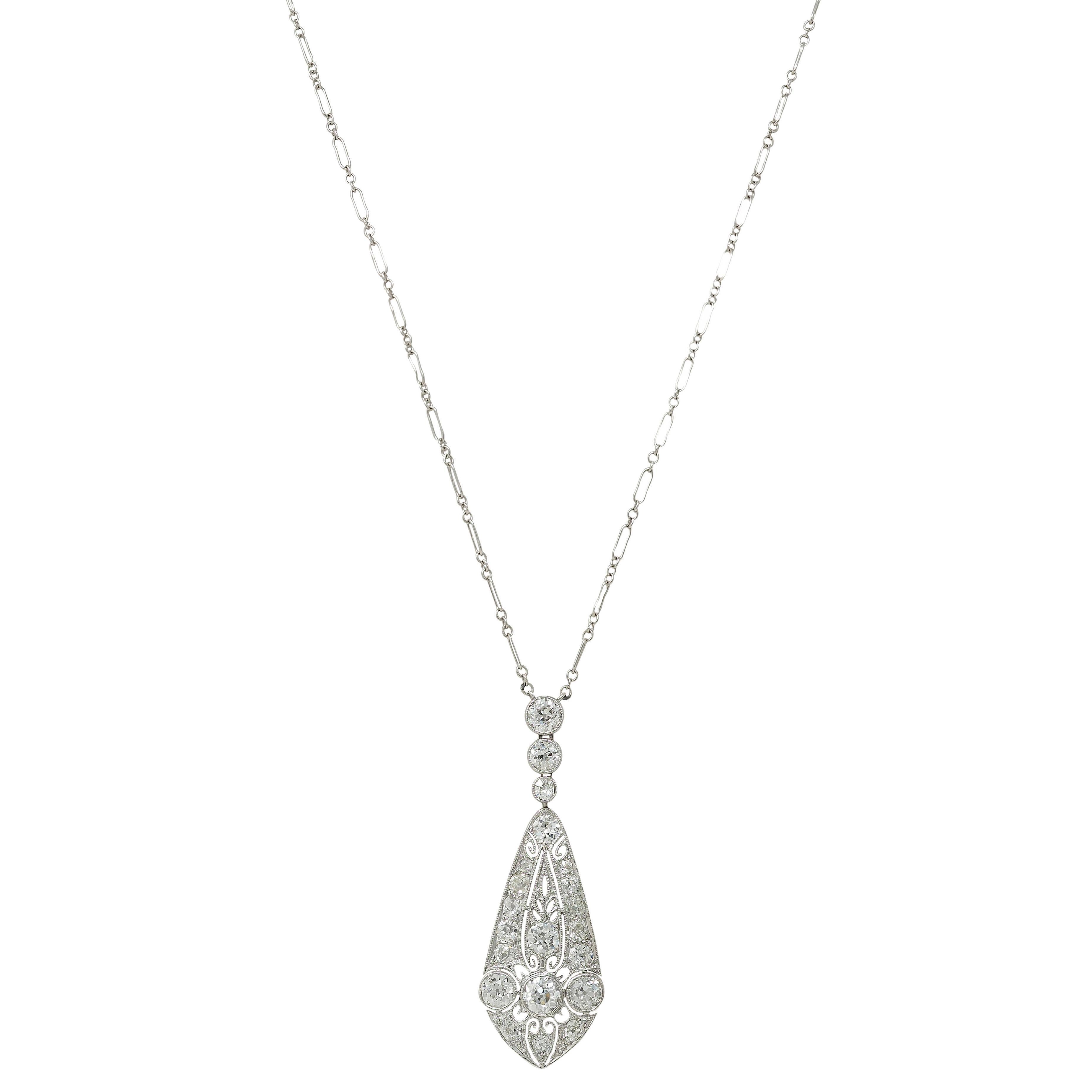 Women's or Men's Marcus & Co. Art Deco Diamond 20K Gold Antique Foliate Pendant Station Necklace For Sale