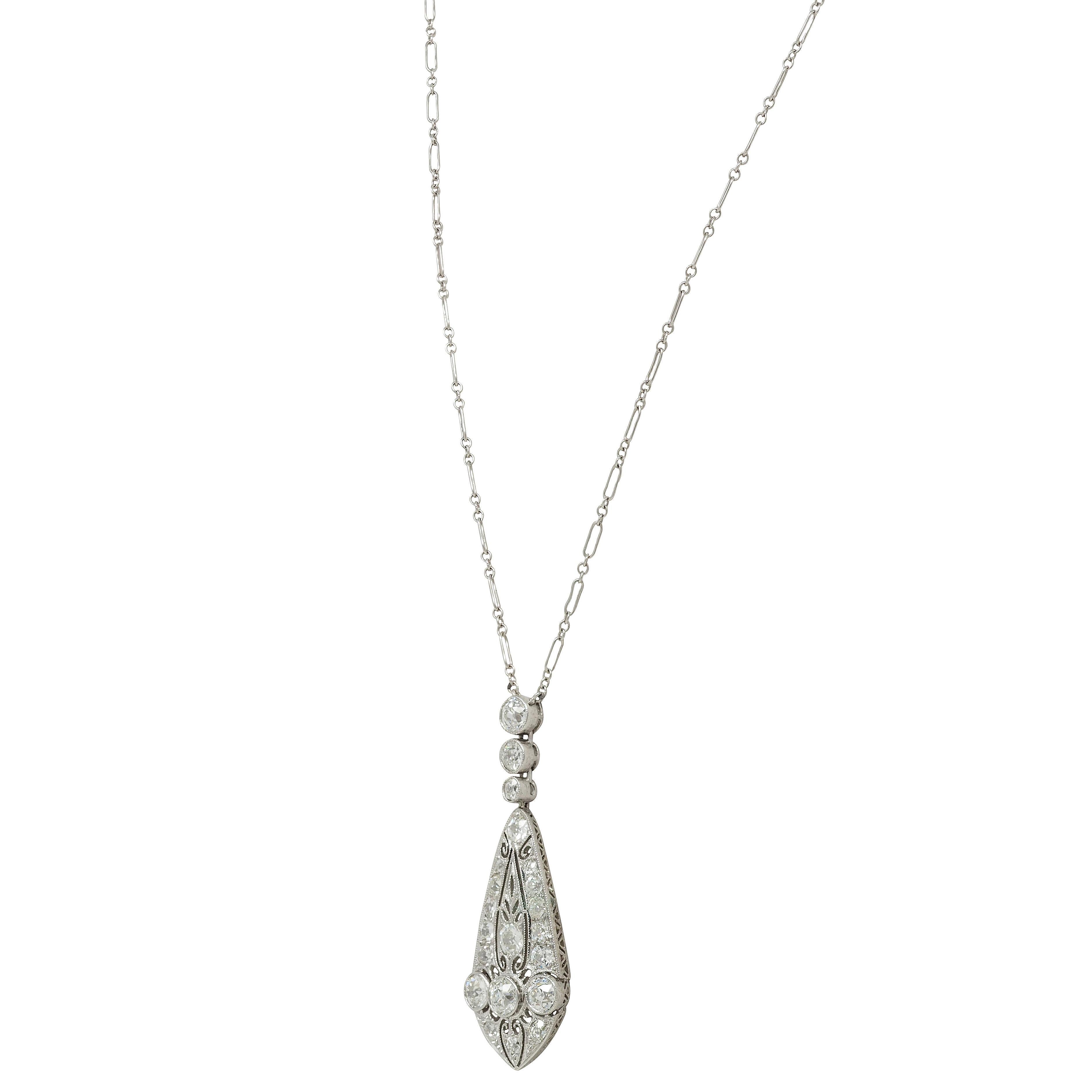 Marcus & Co. Art Deco Diamond 20K Gold Antique Foliate Pendant Station Necklace For Sale 2