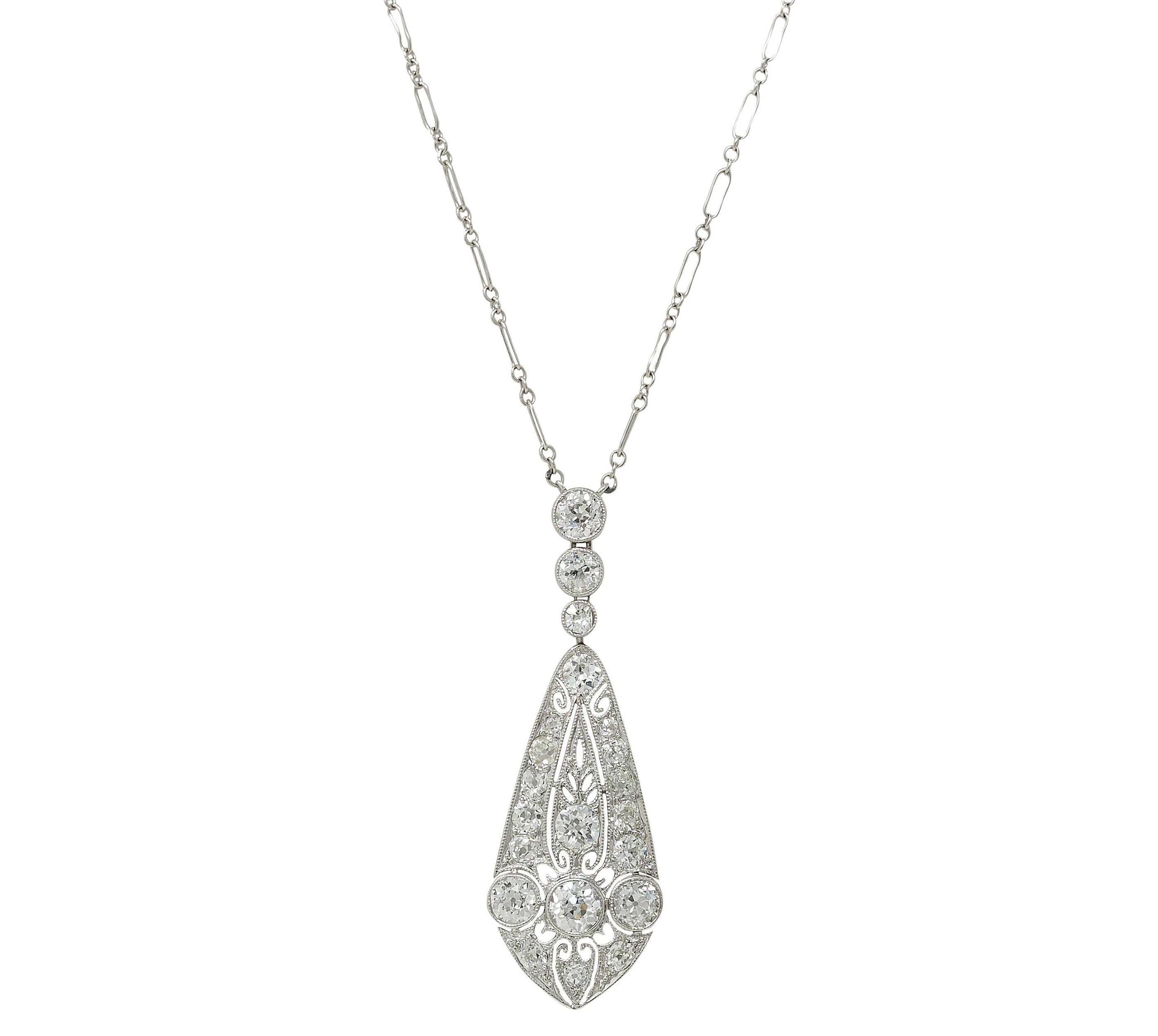 Marcus & Co. Art Deco Diamond 20K Gold Antique Foliate Pendant Station Necklace For Sale
