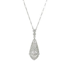 Marcus & Co. Art Deco Diamond 20K Gold Antique Foliate Pendant Station Necklace