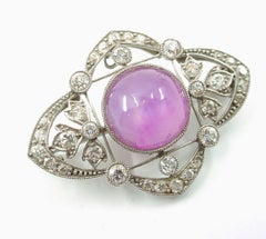 Marcus & Co Art Deco Diamond Pink Lavender Star Sapphire Platinum Brooch/Pendant