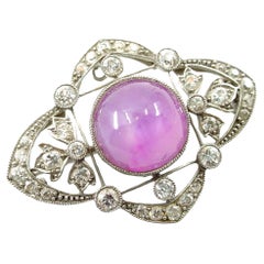 Antique Marcus & Co Art Deco Diamond Pink Lavender Star Sapphire Platinum Brooch/Pendant