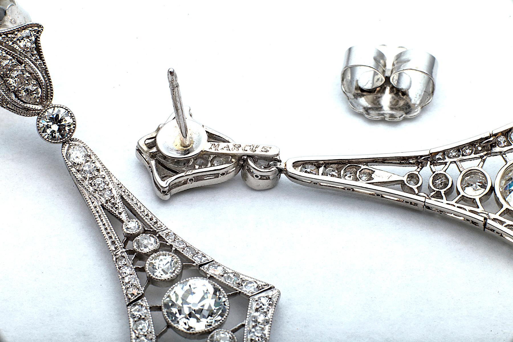 Edwardian Marcus & Co. Art Deco Diamond Platinum Pendant Earrings
