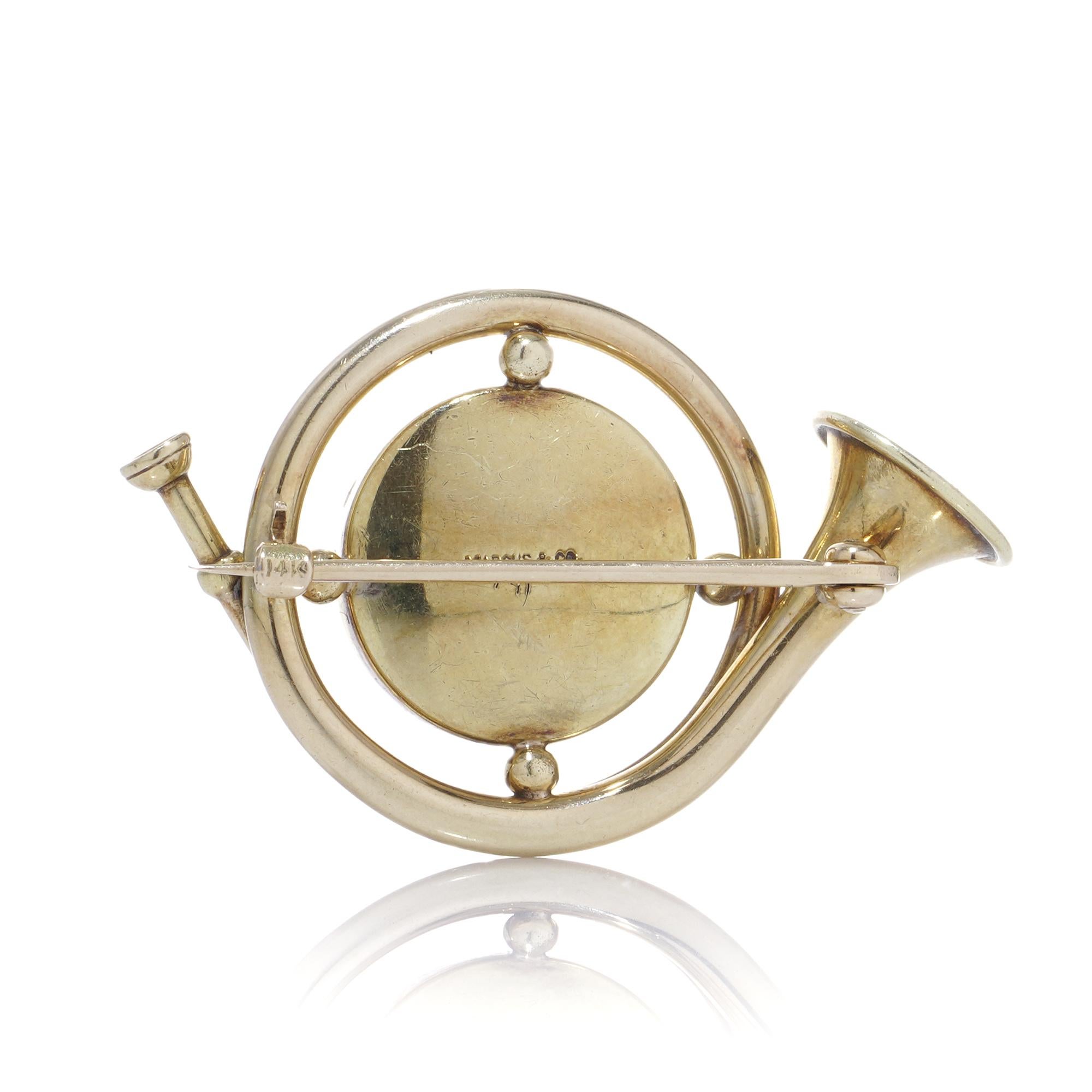 Round Cut Marcus & Co. Art Nouveau 14kt yellow gold Essex Crystal Brooch For Sale