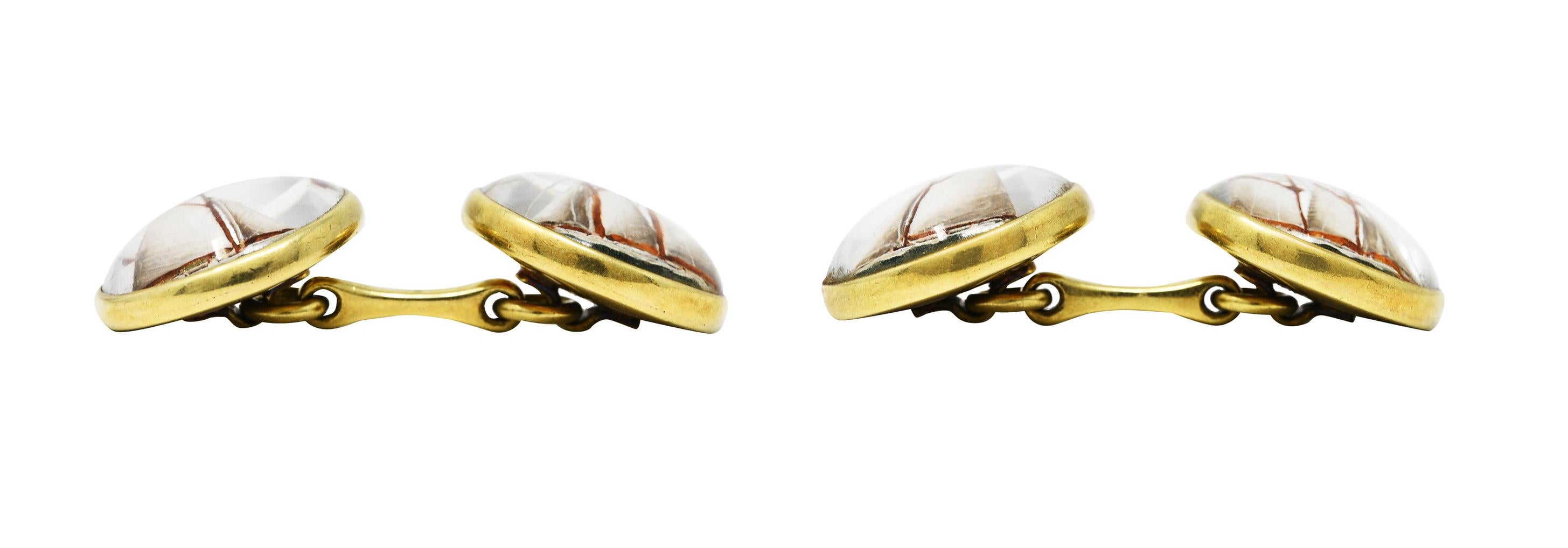 Marcus & Co. Boutons de manchette Edwardian Essex en or jaune 14K et cristal de nacre Pour hommes en vente