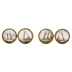 Marcus & Co. Edwardian Essex Crystal Mother-Of-Pearl 14K Yellow Gold Cufflinks