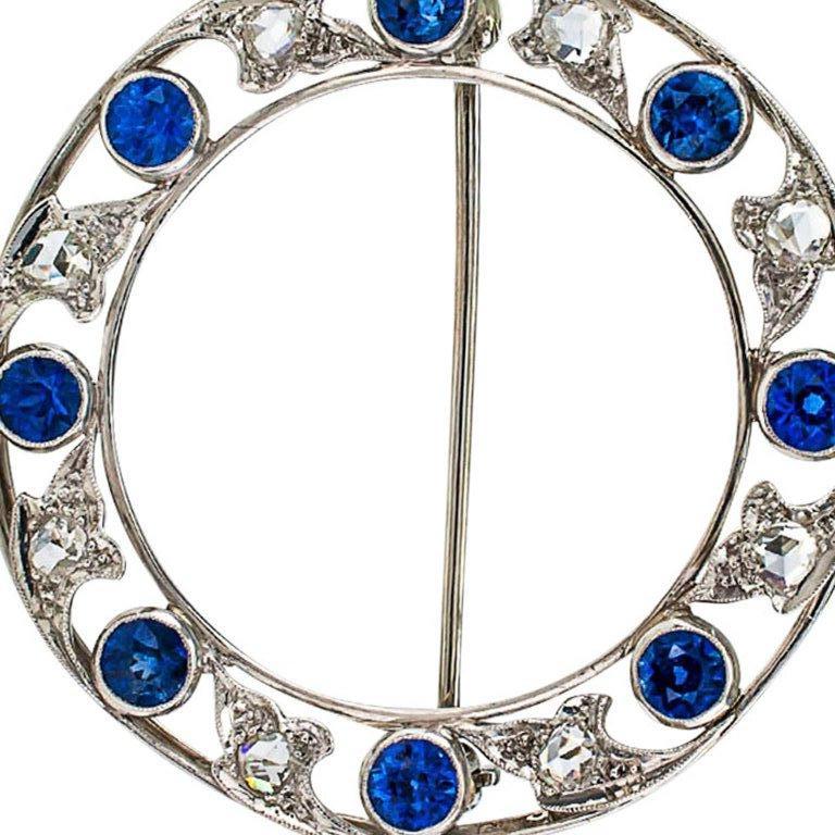 Women's or Men's Marcus & Co. Edwardian Sapphire Diamond Platinum Circle Brooch