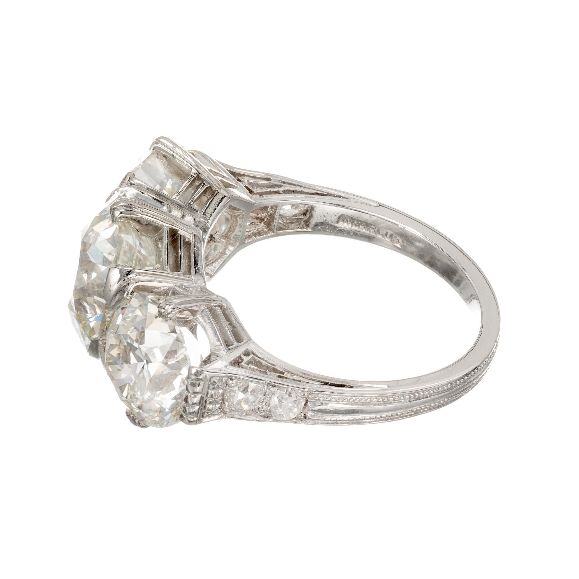 Marcus & Co. GIA 6.35 Carat Diamond Platinum Three-Stone Engagement Ring In Excellent Condition For Sale In Stamford, CT