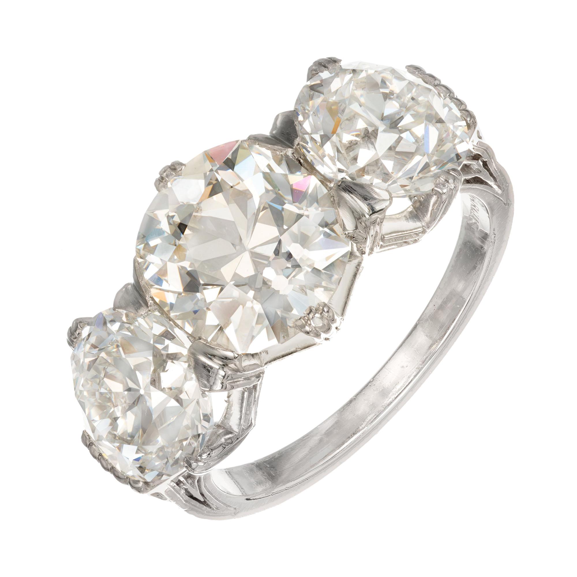 Marcus & Co. GIA 6.35 Carat Diamond Platinum Three-Stone Engagement Ring For Sale