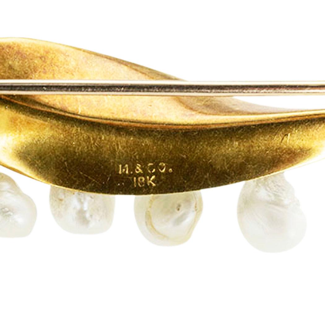 Marcus & Co Broche Lily of The Valley en or, émail et perles Unisexe en vente